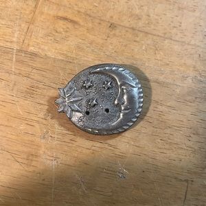 Vintage Pewter Moon and Stars Brooch